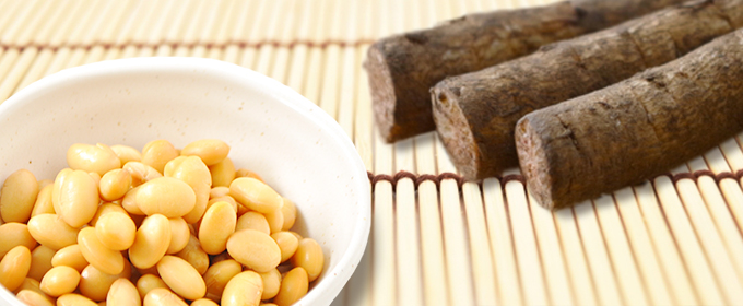 蒸し大豆とごぼう